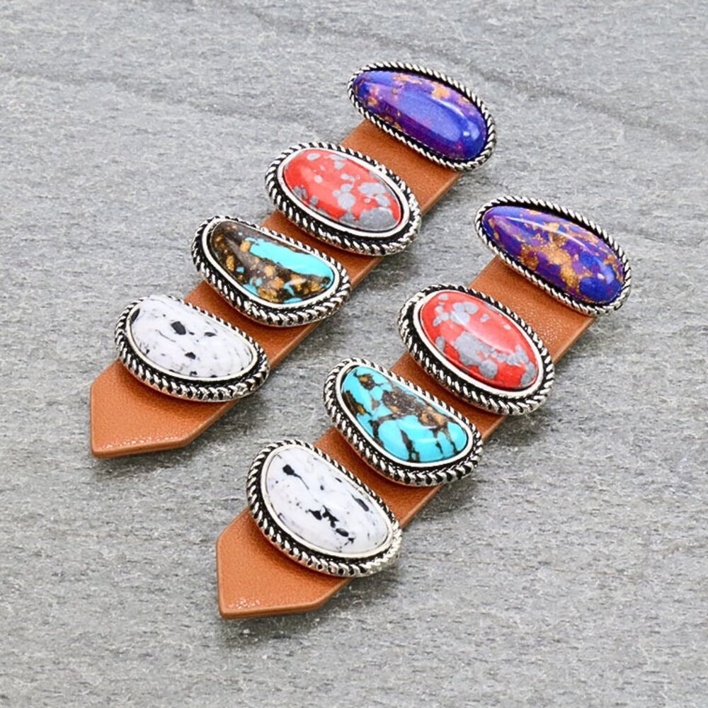 Natural Semi-Precious Stone Vegan Leather Boho Western Earrings & Bracelet NEW